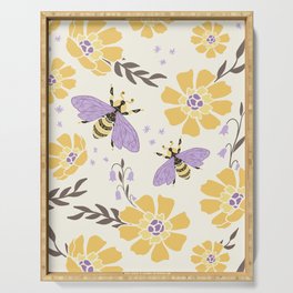 Honey Bees and Flowers - Yellow and Lavender Purple Serving Tray