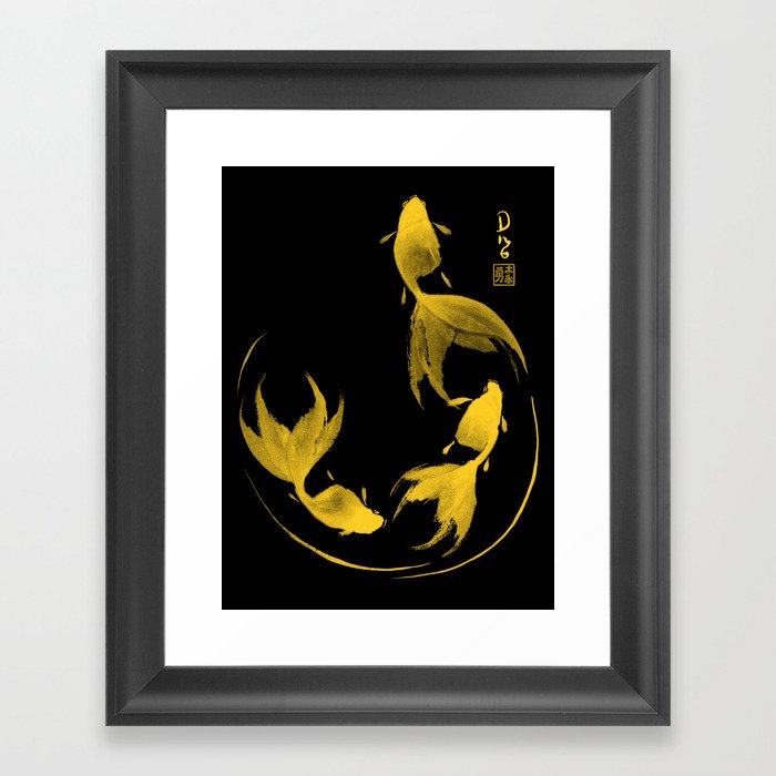 Follow the Leader - Goldfish Sumi-e Gold Version Framed Art Print