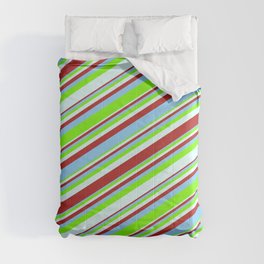 [ Thumbnail: Red, Light Sky Blue, Green, and Light Cyan Colored Striped/Lined Pattern Comforter ]