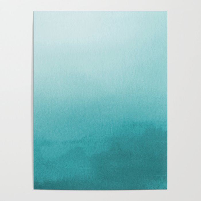 Best Seller Aqua Teal Turquoise Watercolor Ombre Gradient Blend Abstract Art - Aquarium SW 6767 Poster