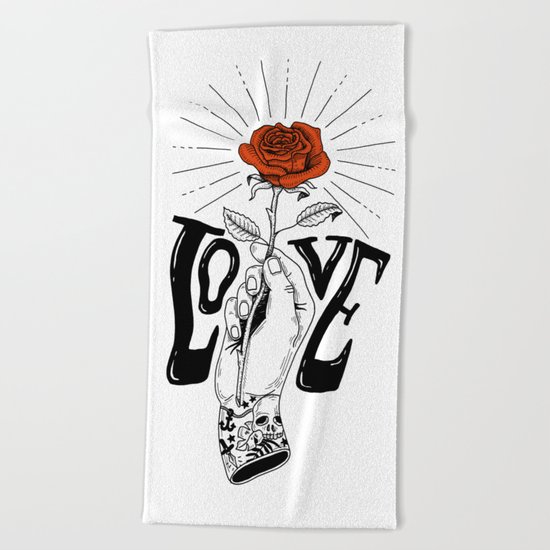 Hand with Rose Beach Towel