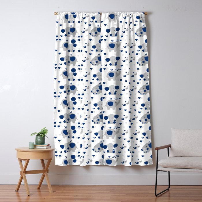 Navy Blue Elephant Baby Boy Nursery Blackout Curtain