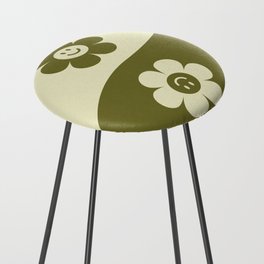 Yin yang retro floral smiley # matcha latte Counter Stool