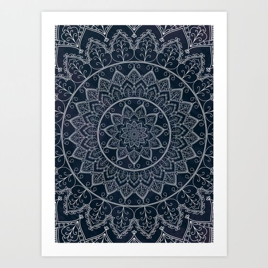 Blue Textured Lace Mandala Art Print