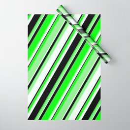[ Thumbnail: Lime, Light Green, Mint Cream & Black Colored Pattern of Stripes Wrapping Paper ]