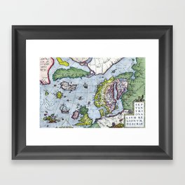 Map of Northern Europe - Ortelius - 1570 vintage pictorial map  Framed Art Print