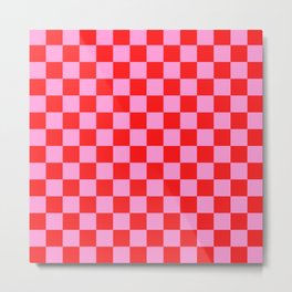 Pink Checkered And Red Bright Modern Shape Geometric Pattern Metal Print