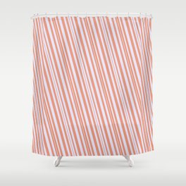 [ Thumbnail: Dark Salmon & Lavender Colored Stripes Pattern Shower Curtain ]