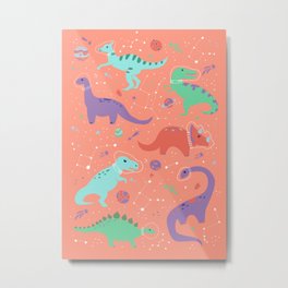Dinosaurs in Coral Space Metal Print | Outerspace, Stegosaurus, Planet, Space Dinosaur, Blue Dinosaur, Triceratop, Pink Dinosaur, Constellation, Nightsky, Brontosaurus 
