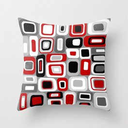 Mid Century Modern Squares and Rectangles // Red, Gray Black, White Throw Pillow