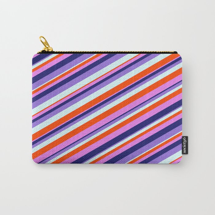 Colorful Red, Violet, Midnight Blue, Purple, and Light Cyan Colored Lined Pattern Carry-All Pouch
