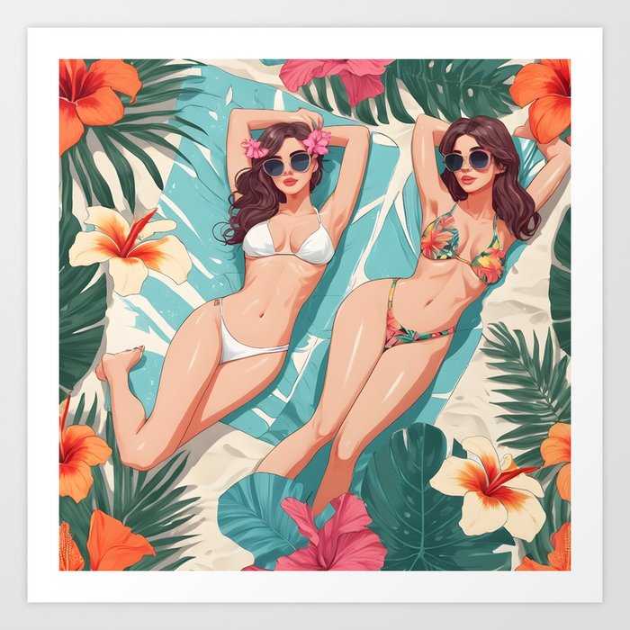2 girls on the beach Art Print