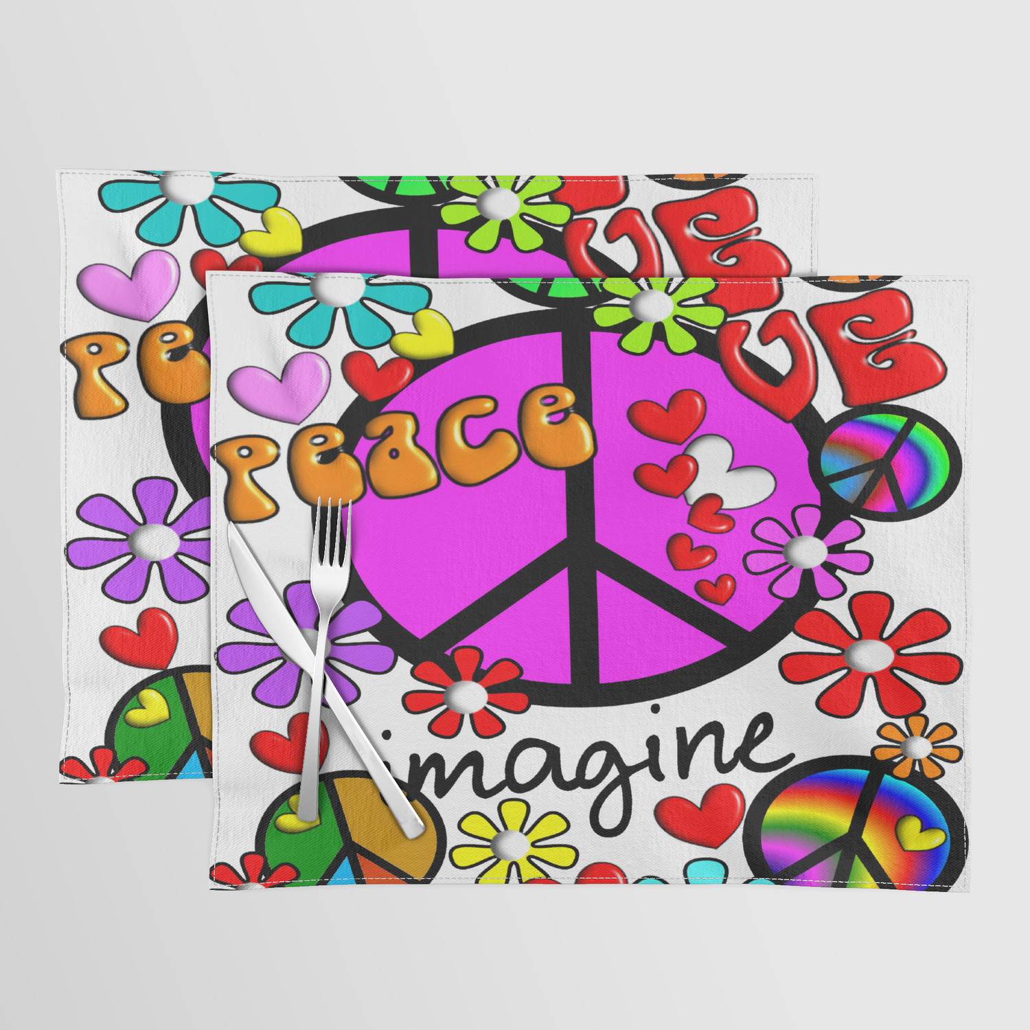 Imagine Peace Sybols Retro Style Placemat