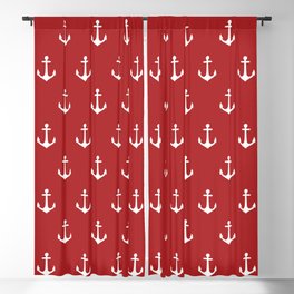 Maritime Nautical Red and White Anchor Pattern - Medium Size Anchors Blackout Curtain