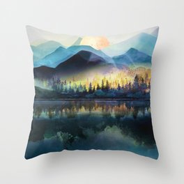 Mountain Lake Under Sunrise Throw Pillow