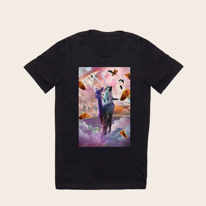 Cosmic Laser Cat Riding Alpaca Unicorn T Shirt by Random Galaxy