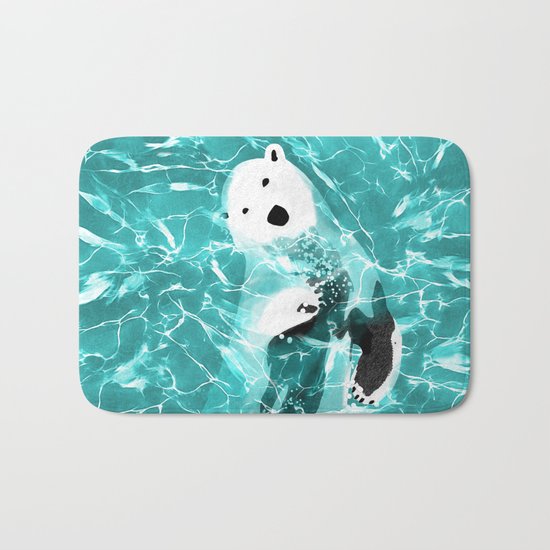 Playful Polar Bear In Turquoise Water Design Bath Mat