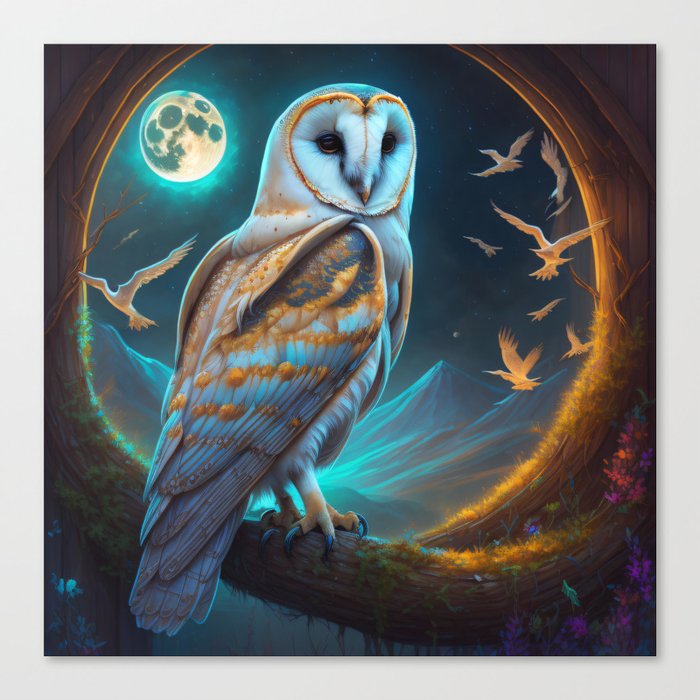 Mystical Owl with the Moon Canvas Print