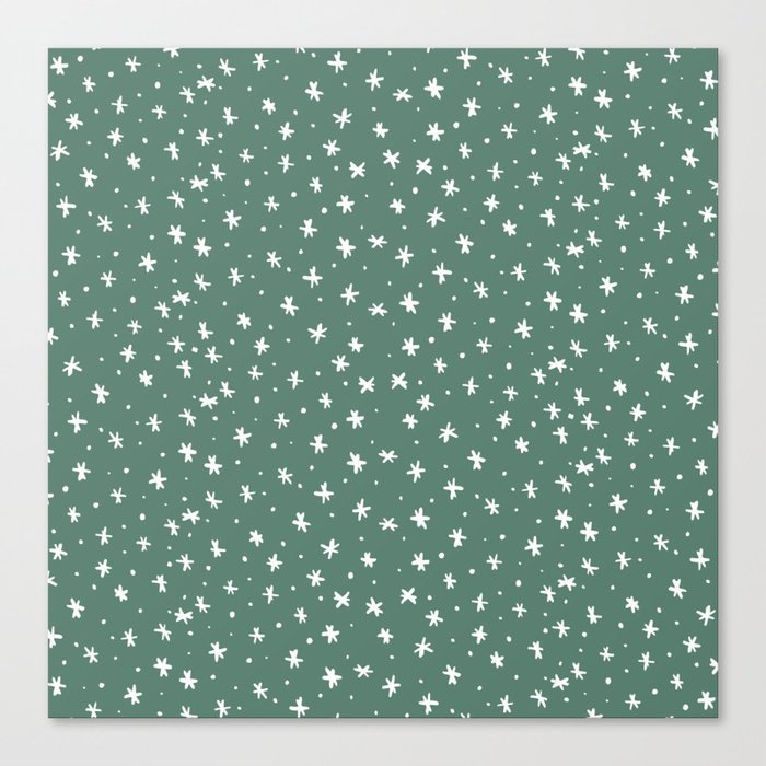 Snowflakes and dots - green and white Canvas Print