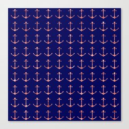 Stylish Nautical Navy Blue Rose Gold Glitter Anchors Canvas Print