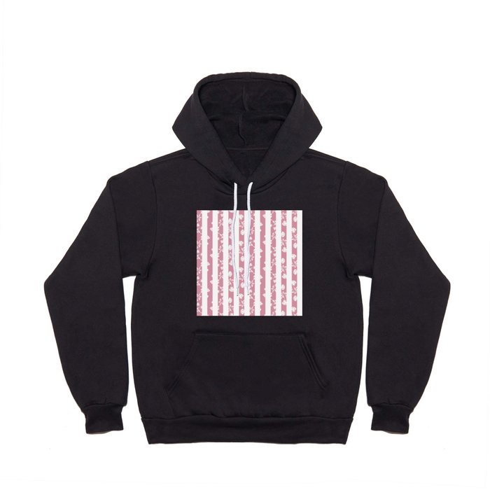 Floral White Rose Pattern on Pastel Blush Pink and White Stripes Hoody