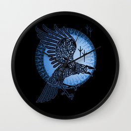Viking Raven of Death - Blue Wall Clock