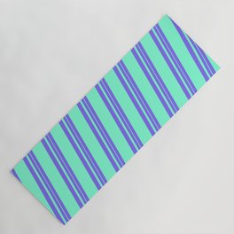 [ Thumbnail: Medium Slate Blue and Aquamarine Colored Lines Pattern Yoga Mat ]