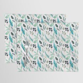 Watercolor Blue Feathers And Flowers Collection Placemat