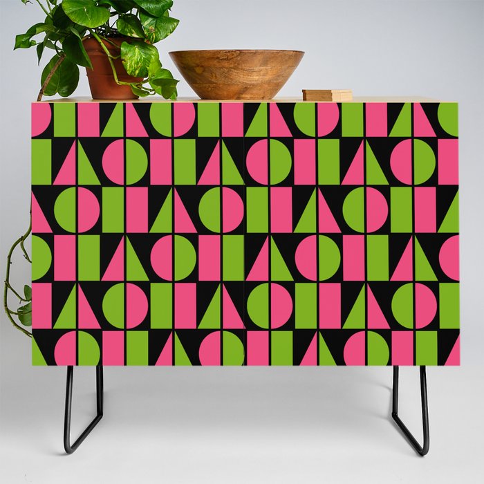 Symmetry Geometric Composition 723 Black Pink and Green Credenza