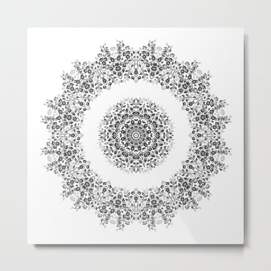 Black And White Floral Mandala Metal Print