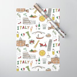 Italy travel doodle pattern with national italian food and sights.  Wrapping Paper