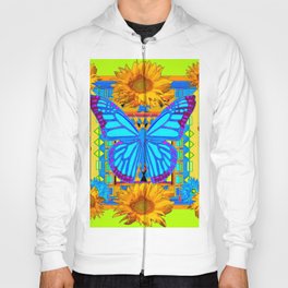 Lime Sunflower Blue Butterfly Floral Hoody