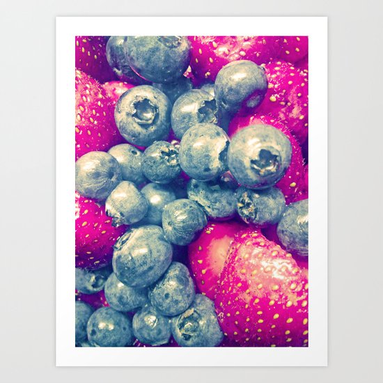 Strawberry & Blueberry Love Art Print