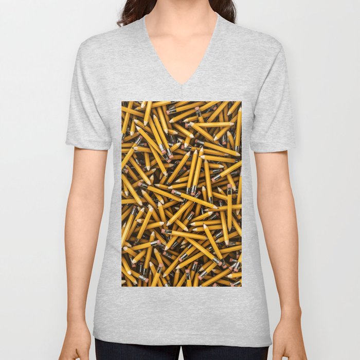 Pencil it in / 3D render of hundreds of yellow pencils V Neck T Shirt