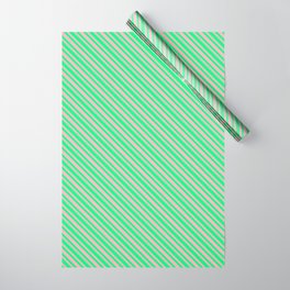 [ Thumbnail: Green & Light Pink Colored Lined/Striped Pattern Wrapping Paper ]