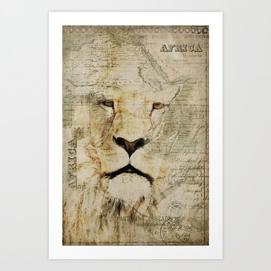 Lion Vintage Africa old Map illustration Art Print
