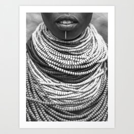 The Karo Necklace - Ethiopia - Black And White Photography - Africa - Tribal Art - African American Art Art Print