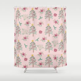 Christmas Pattern Pink Shower Curtain