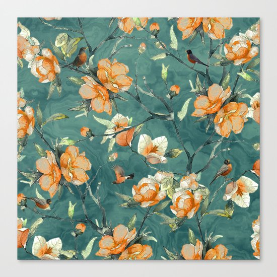 Flowers & Birds Canvas Print