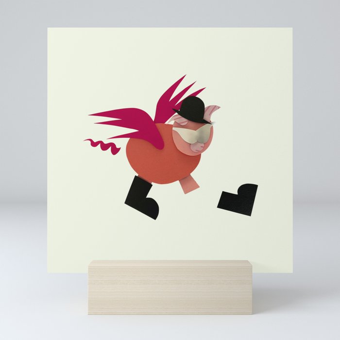 flying pig secret agent Mini Art Print