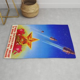 CCCP Soviet Union Original Vintage Poster Soviet Rocket Universe Exploration Space Race Propaganda Rug
