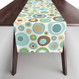 Mid Century Modern Circles // Brown, Green, Gold, Ocean Blue, Sky Blue, Turquoise, Ivory Table Runner