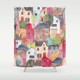 Abstract seamless pattern with houses Shower Curtain