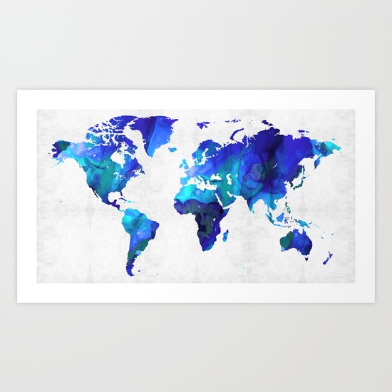 World Map 17 - Blue Art By Sharon Cummings Art Print