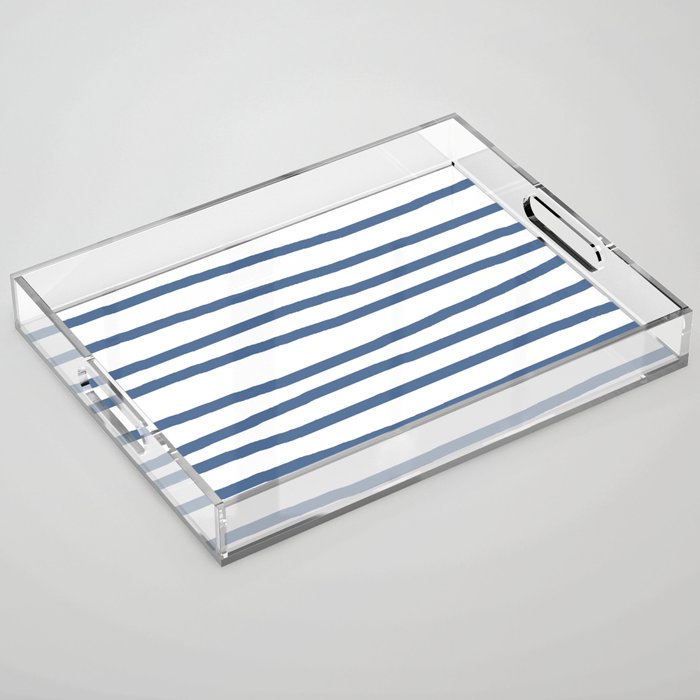 Simply Drawn Stripes in Aegean Blue and White Acrylic Tray