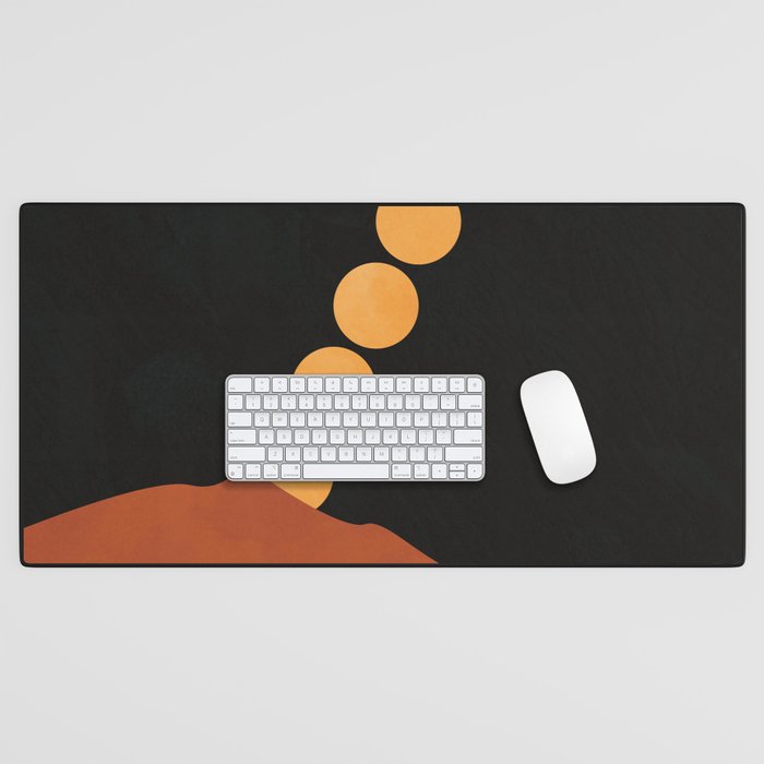 Mountain Hill, Moon, Terracotta, Minimalist Artwork Desk Mat