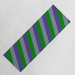 [ Thumbnail: Light Slate Gray, Dark Slate Blue & Green Colored Lines/Stripes Pattern Yoga Mat ]