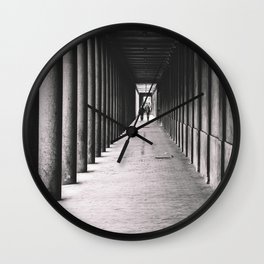 Arcade with columns in Copenhagen, architecture black and white photography Wall Clock | Repetition, Wall, Geometry, Copenhagen, Street, Cityscape, Urban, Colonnade, City, Architectural 