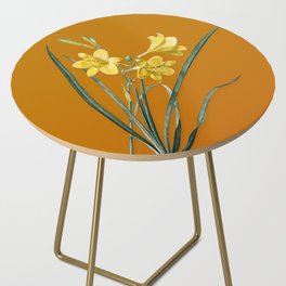 Vintage Daylily Botanical Illustration on Sunset Orange Side Table