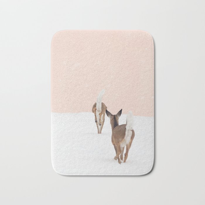 Deer in Winter on Blush Pink Bath Mat